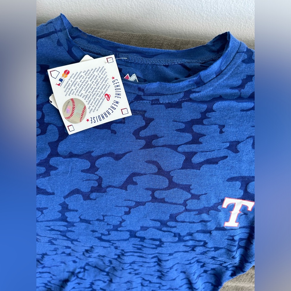 Majestic Texas Rangers MLB Baseball Blue T-Shirt Women’s Sz: Large - Picture 2 of 3